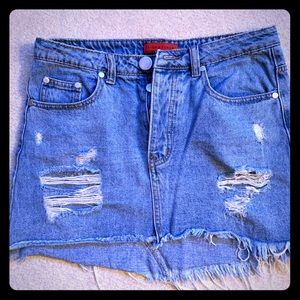 Distressed Signature8 Denim Skirt